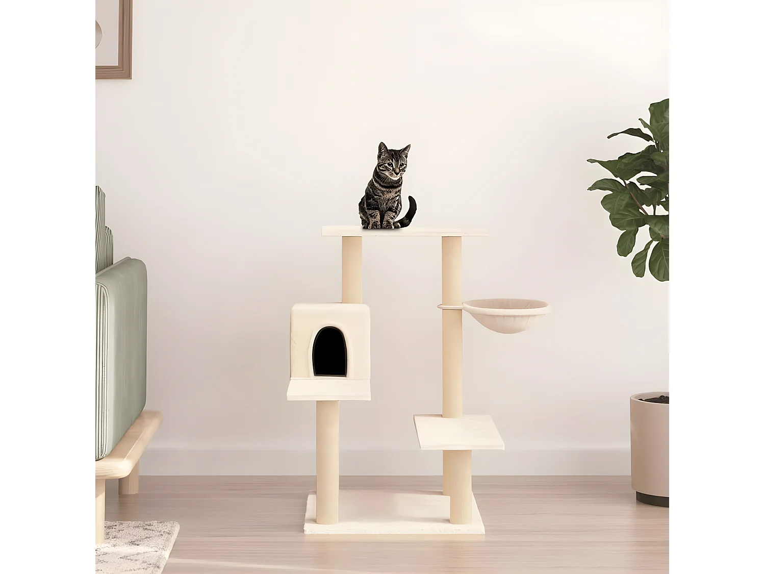 Rascador para gatos con postes de sisal color crema 82,5 cm ES968626