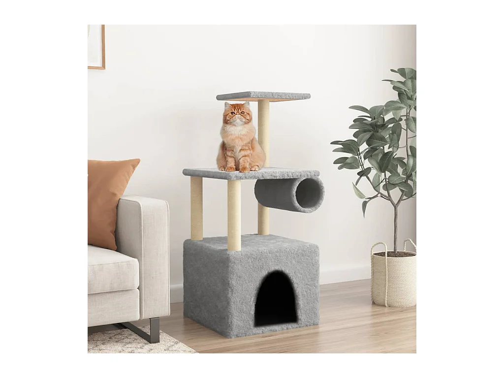 Arbre à chat avec griffoirs en sisal gris clair 109,5 cm OFR33353 BonneVie Meuble