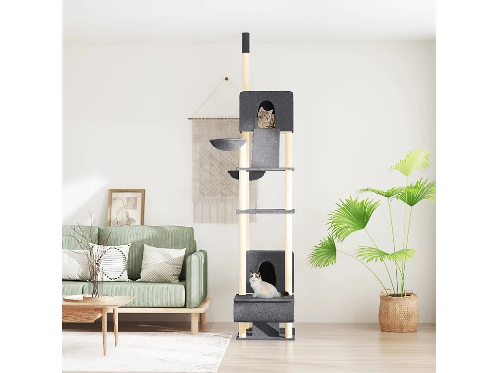 Árvore gatos altura ajustável chão-teto 277-303 cm cinza-escuro PT446165