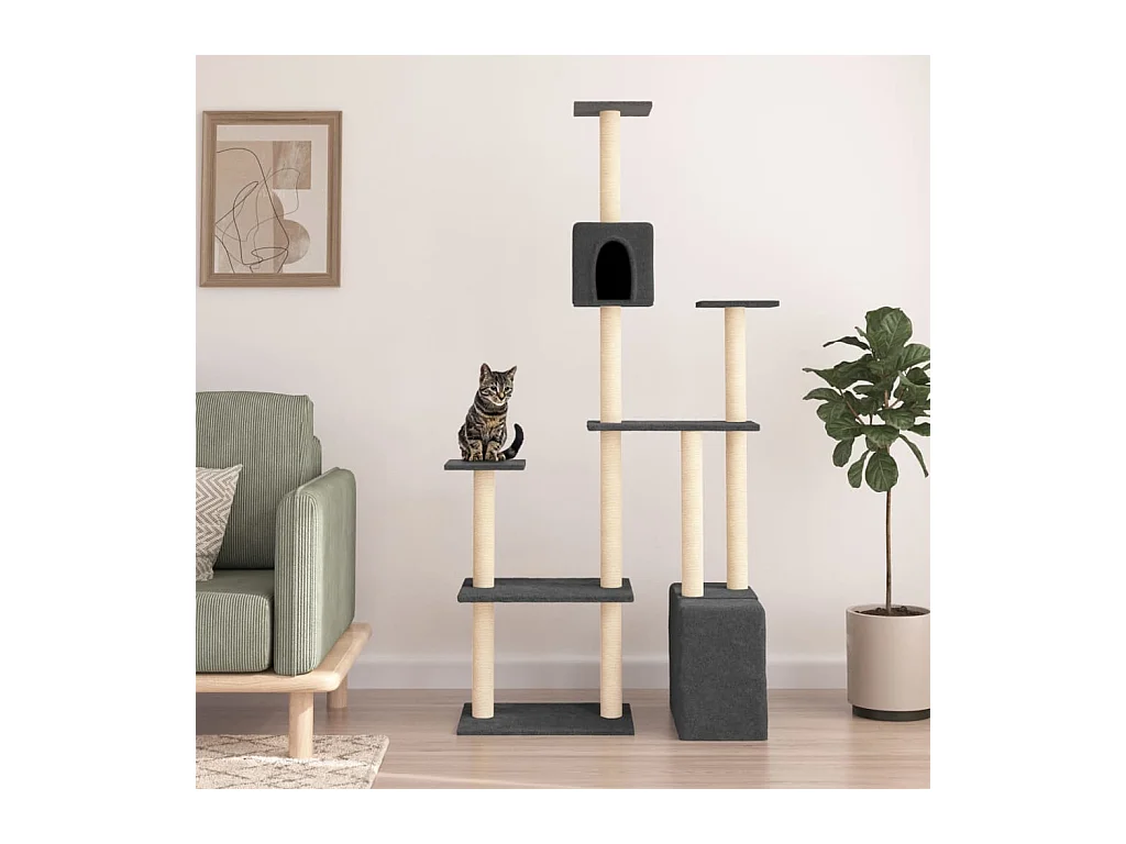 Albero per Gatti con Tiragraffi in Sisal Grigio Scuro 180 cm CFW61251