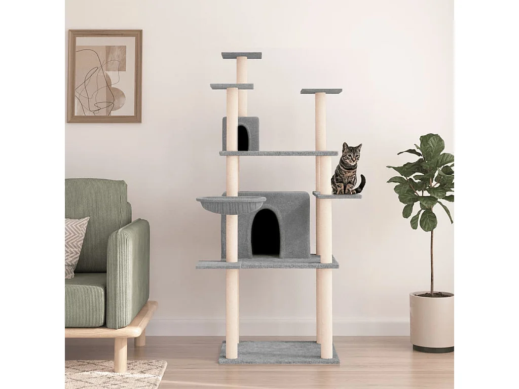 Arbre à chat avec griffoirs en sisal Gris clair 166 cm OFR38199 BonneVie Meuble