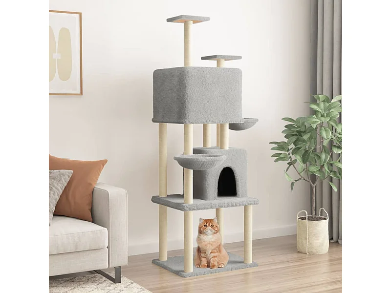 Rascador para gatos con postes de sisal gris claro 180 cm ES244885