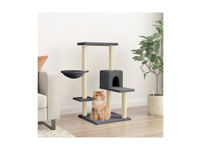 Rascador para gatos con postes de sisal gris oscuro 95 cm ES538307