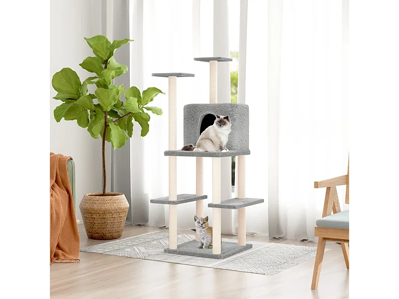 Rascador para gatos con postes de sisal gris claro 144,5 cm ES185918