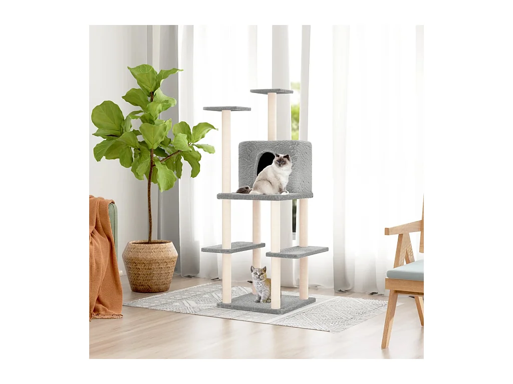 Arbre à chat avec griffoirs en sisal Gris clair 144,5 cm OFR71363 BonneVie Meuble