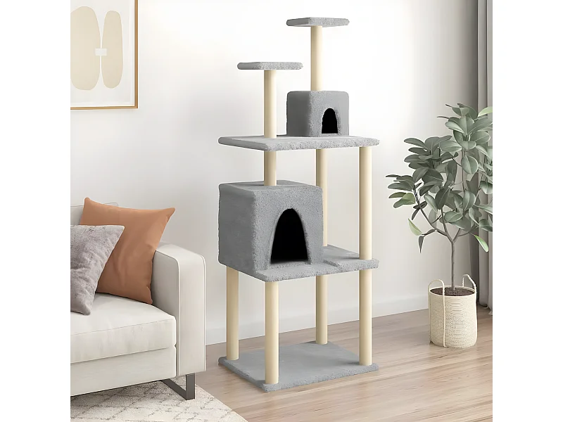 Árvore p/ gatos c/ postes arranhadores sisal 167 cm cinza-claro PT664651