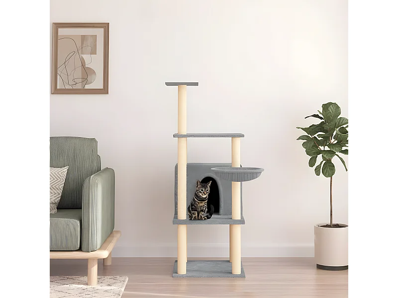 Árvore p/ gatos c/ postes arranhadores sisal 132 cm cinza-claro PT588023