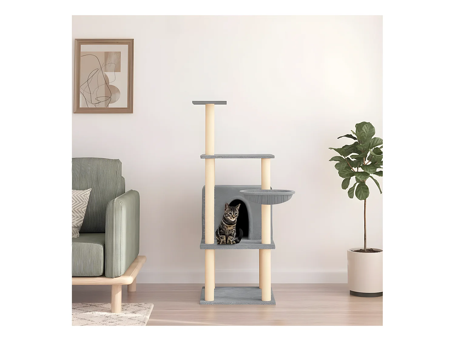 Arbre à chat avec griffoirs en sisal gris clair 132 cm OFR78753 BonneVie Meuble