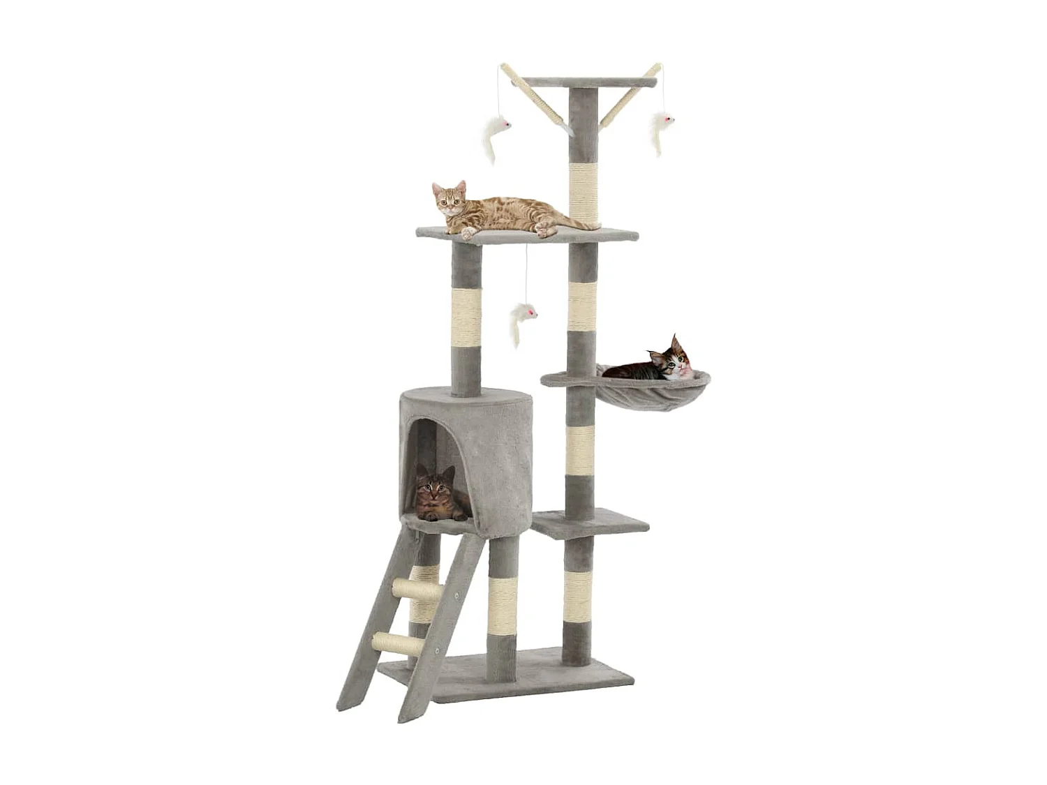 Árvore para gatos c/ postes arranhadores sisal 138 cm cinzento PT328798