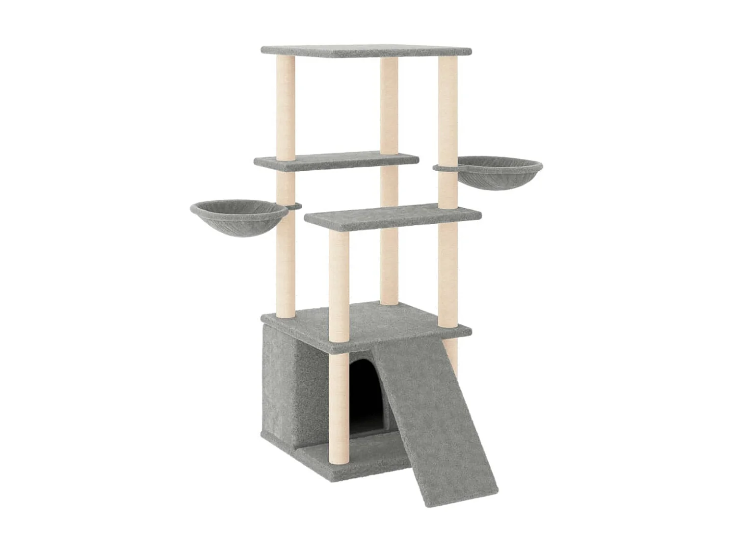 Árvore p/ gatos c/ postes arranhadores sisal 133 cm cinza-claro PT709032