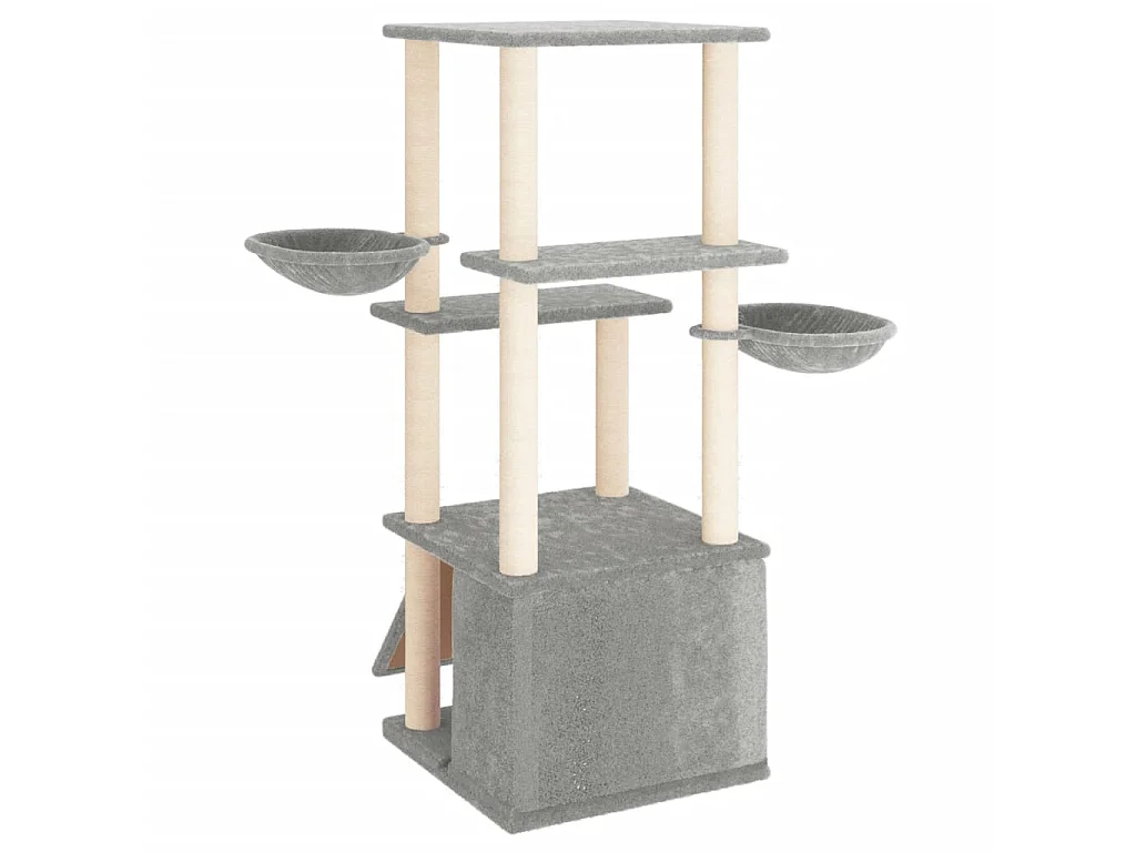 Árvore p/ gatos c/ postes arranhadores sisal 133 cm cinza-claro PT709032
