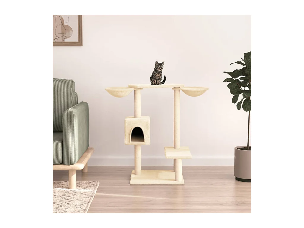 Arbre à chat avec griffoirs crème 82 cm OFR75170 BonneVie Meuble