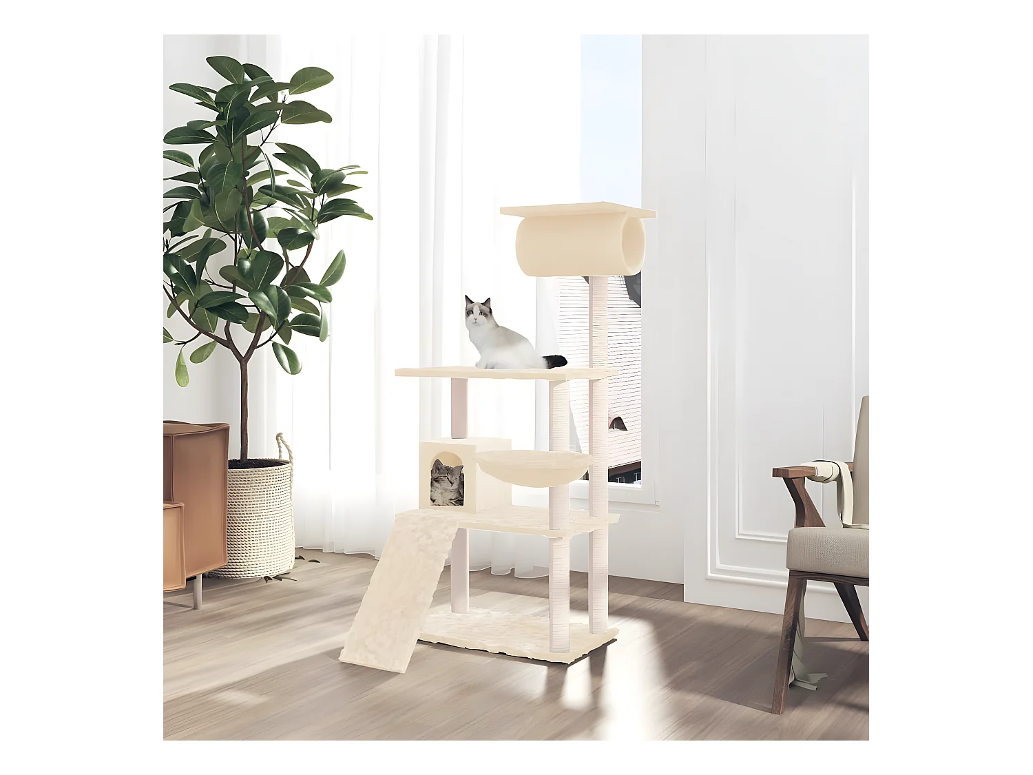 Arbre à chat avec griffoirs en sisal Crème 131 cm OFR41110 BonneVie Meuble