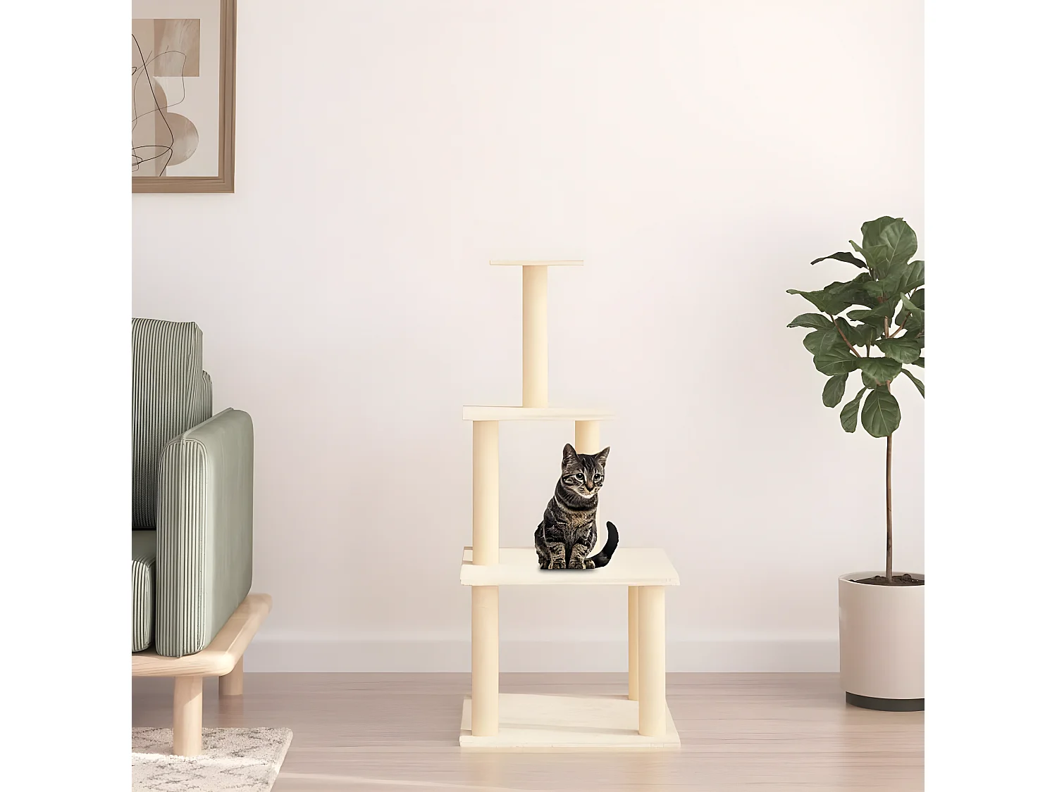 Árvore p/ gatos c/ postes arranhadores sisal 111 cm cor creme PT666773