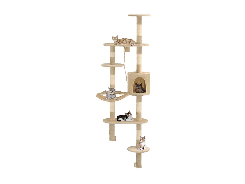Árvore para gatos de parede c/ arranhadores sisal 194 cm bege PT133996