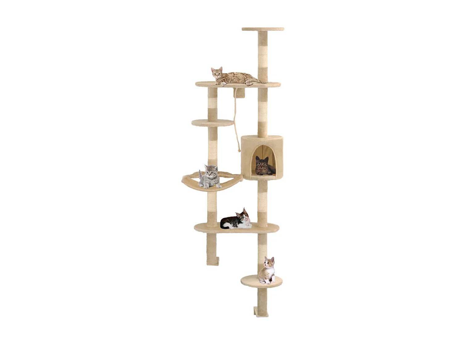 Árvore para gatos de parede c/ arranhadores sisal 194 cm bege PT133996