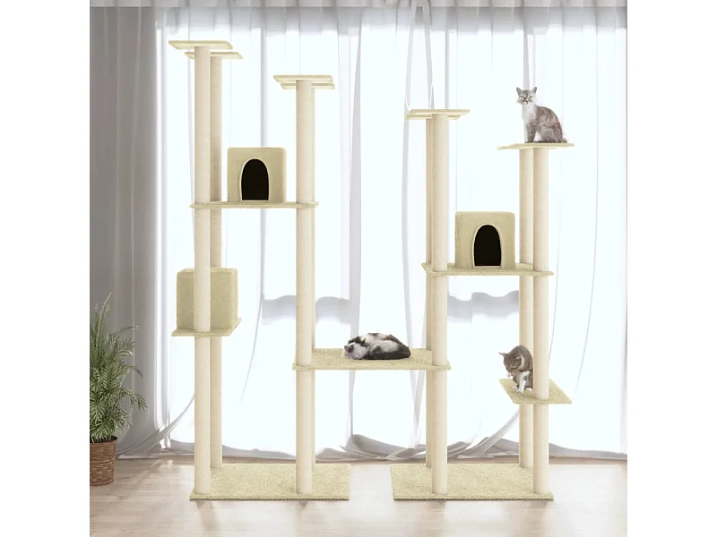 Árvore para gatos c/ postes arranhadores sisal 174 cm cor creme PT789231