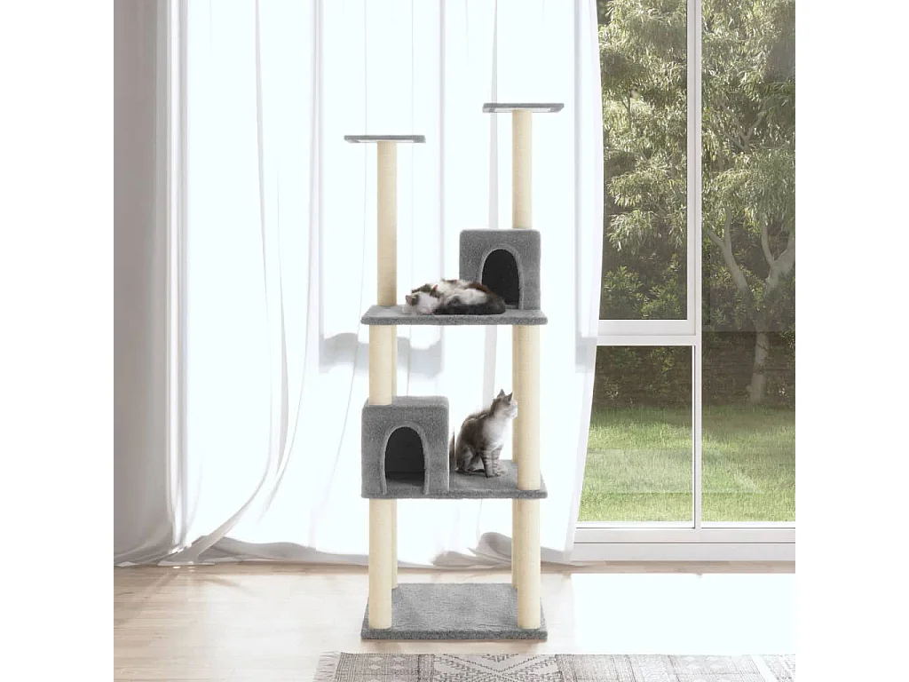 Arbre à chat avec griffoirs en sisal Gris clair 141 cm -ASAF31920 BonneVie Meuble