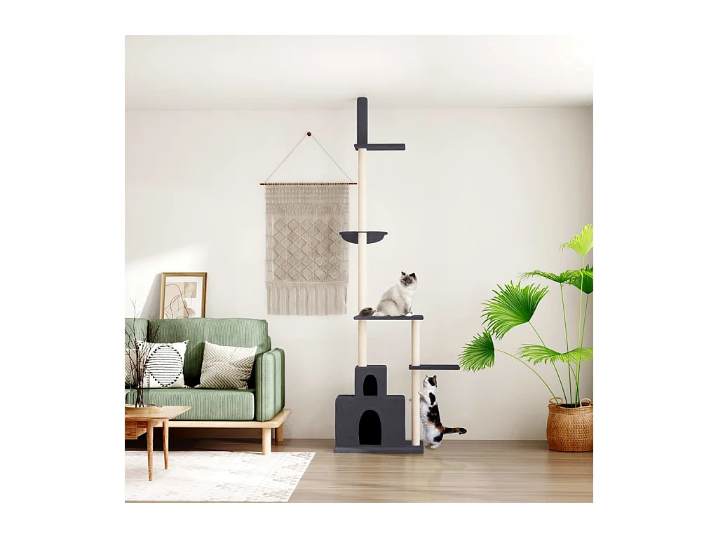 Arbre à chat du sol au plafond Gris foncé 250,5-276,5 cm OFR80703 BonneVie Meuble