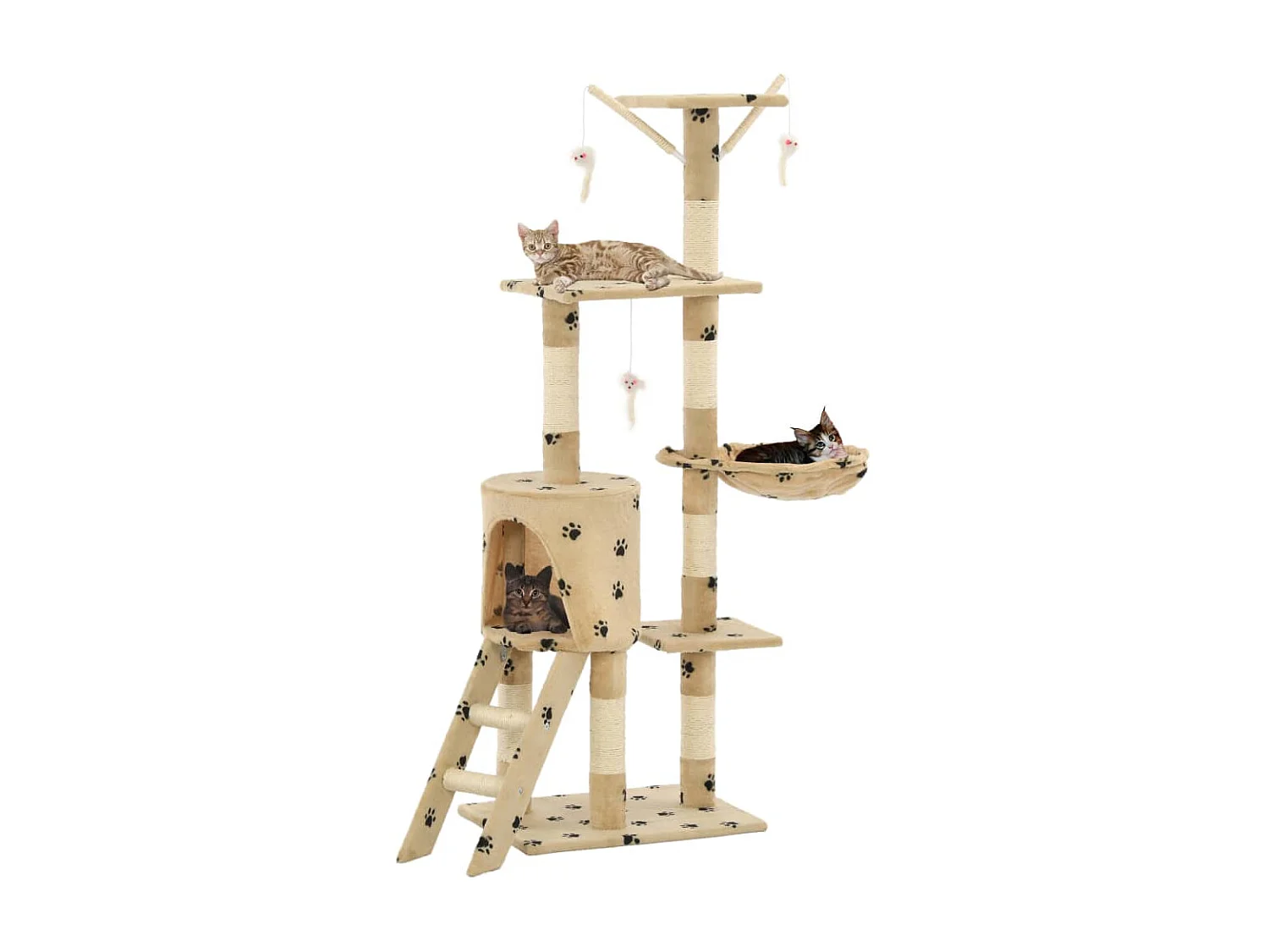 Arbre à chat avec griffoir en sisal 138cm Beige Motif de pattes OFR28100 BonneVie Meuble