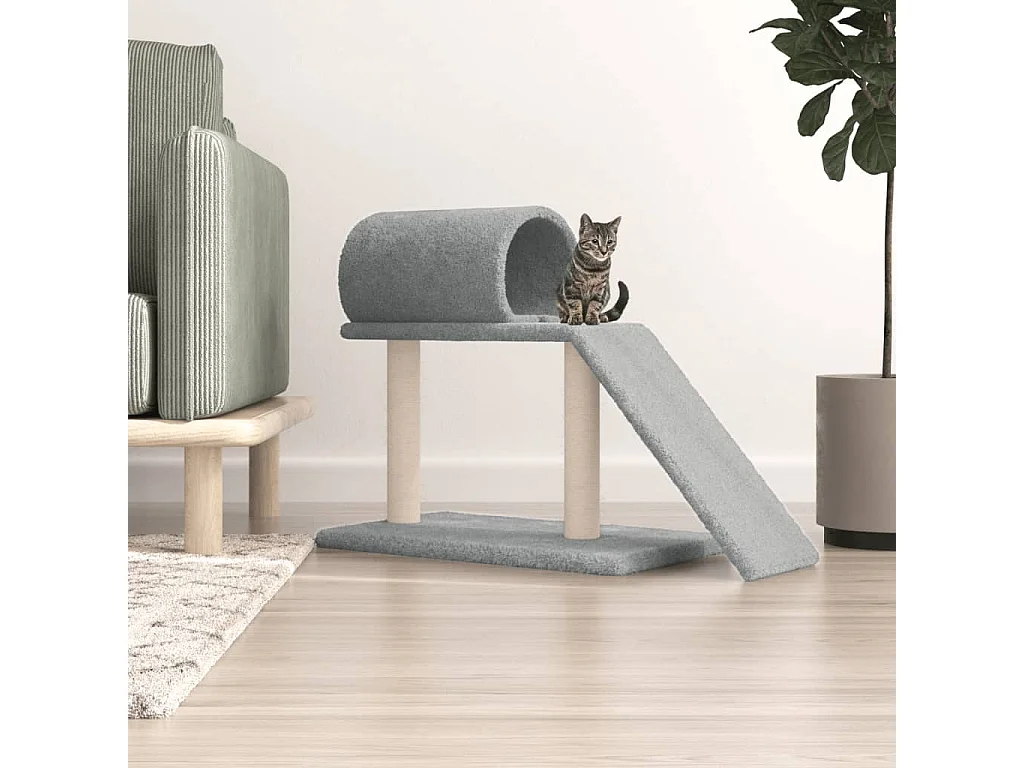 Rascador para gatos con túnel y escalera gris claro 55,5 cm ES846397