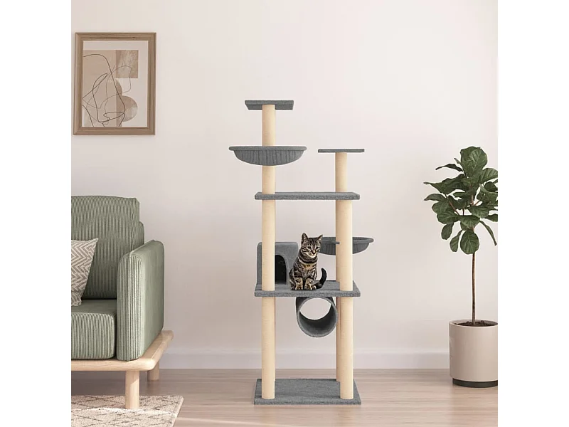 Rascador para gatos con postes de sisal gris claro 141 cm ES824281