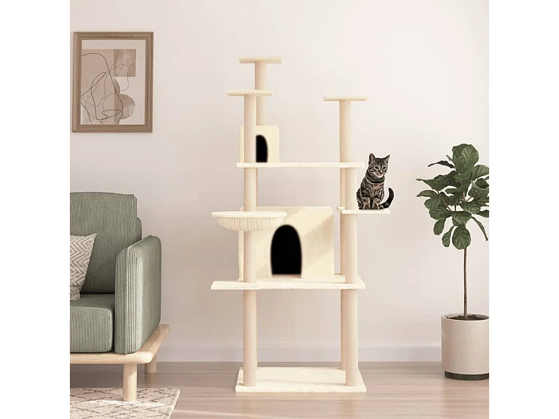 Árvore para gatos c/ postes arranhadores sisal 166 cm cor creme PT309320
