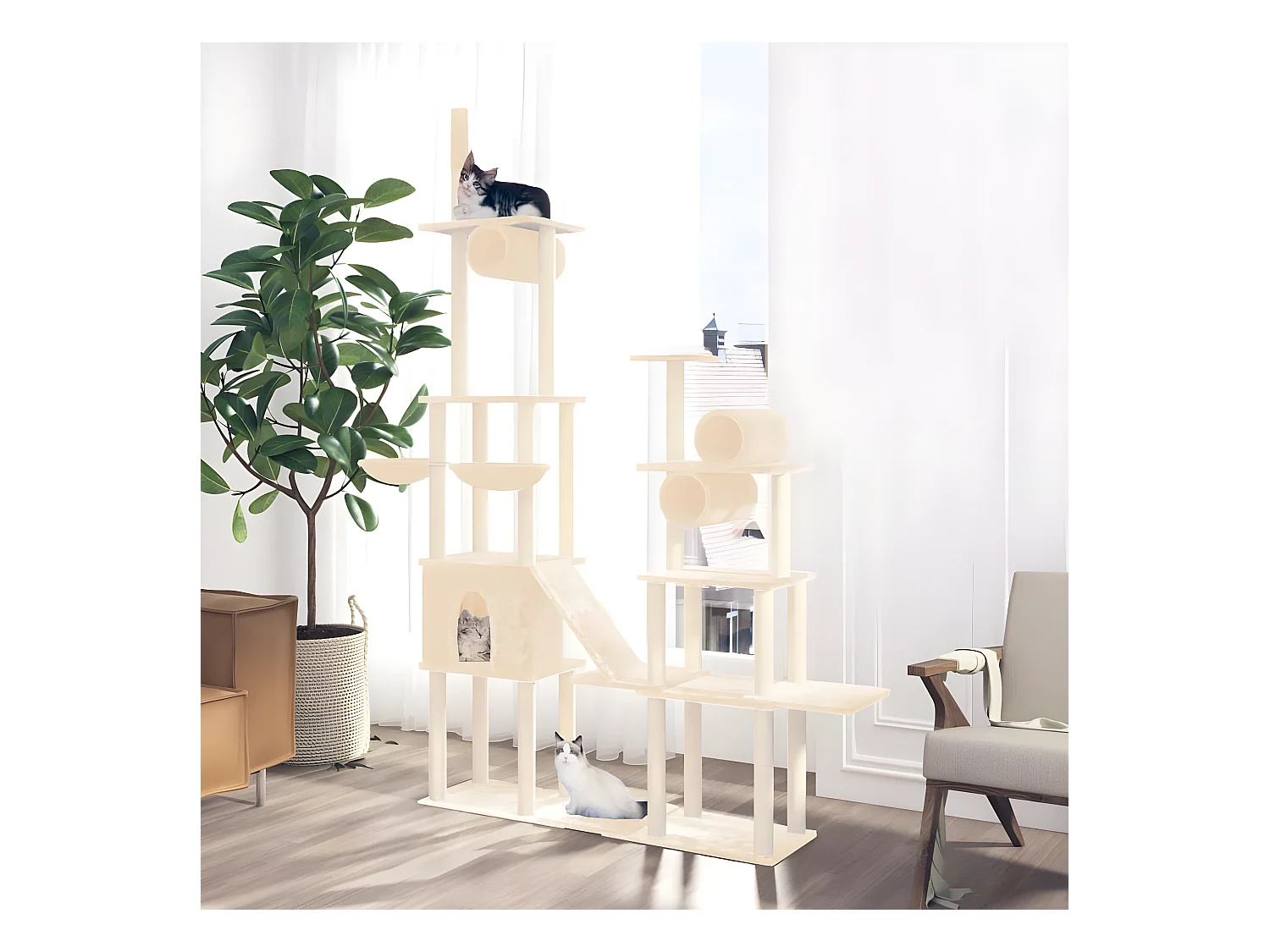 Arbre à chat avec griffoirs en sisal Crème 279 cm OFR89835 BonneVie Meuble