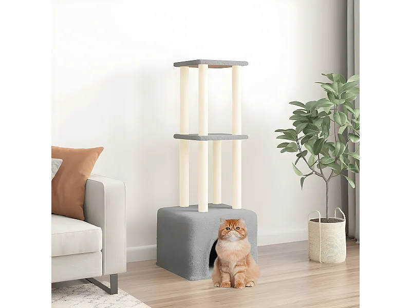 Rascador para gatos con postes de sisal gris claro 133,5 cm ES601899