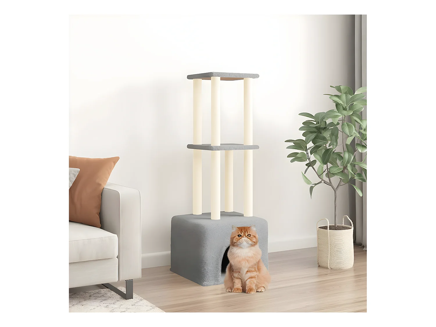 Arbre à chat avec griffoirs en sisal gris clair 133,5 cm OFR12641 BonneVie Meuble