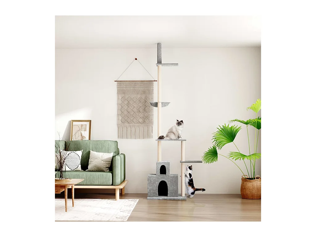 Arbre à chat du sol au plafond Gris clair 250,5-276,5 cm OFR90630 BonneVie Meuble
