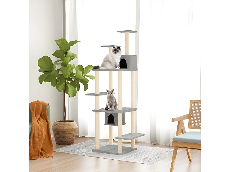 Rascador para gatos con postes de sisal gris claro 176 cm ES238464