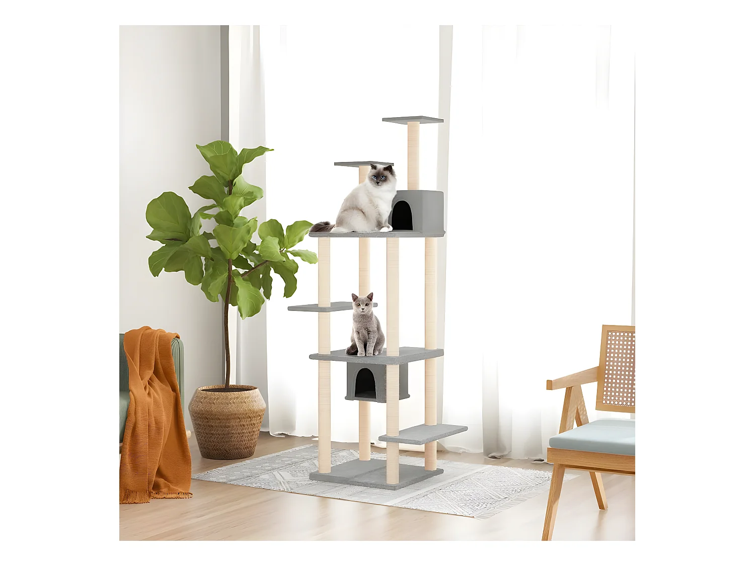 Arbre à chat avec griffoirs en sisal Gris clair 176 cm OFR96694 BonneVie Meuble