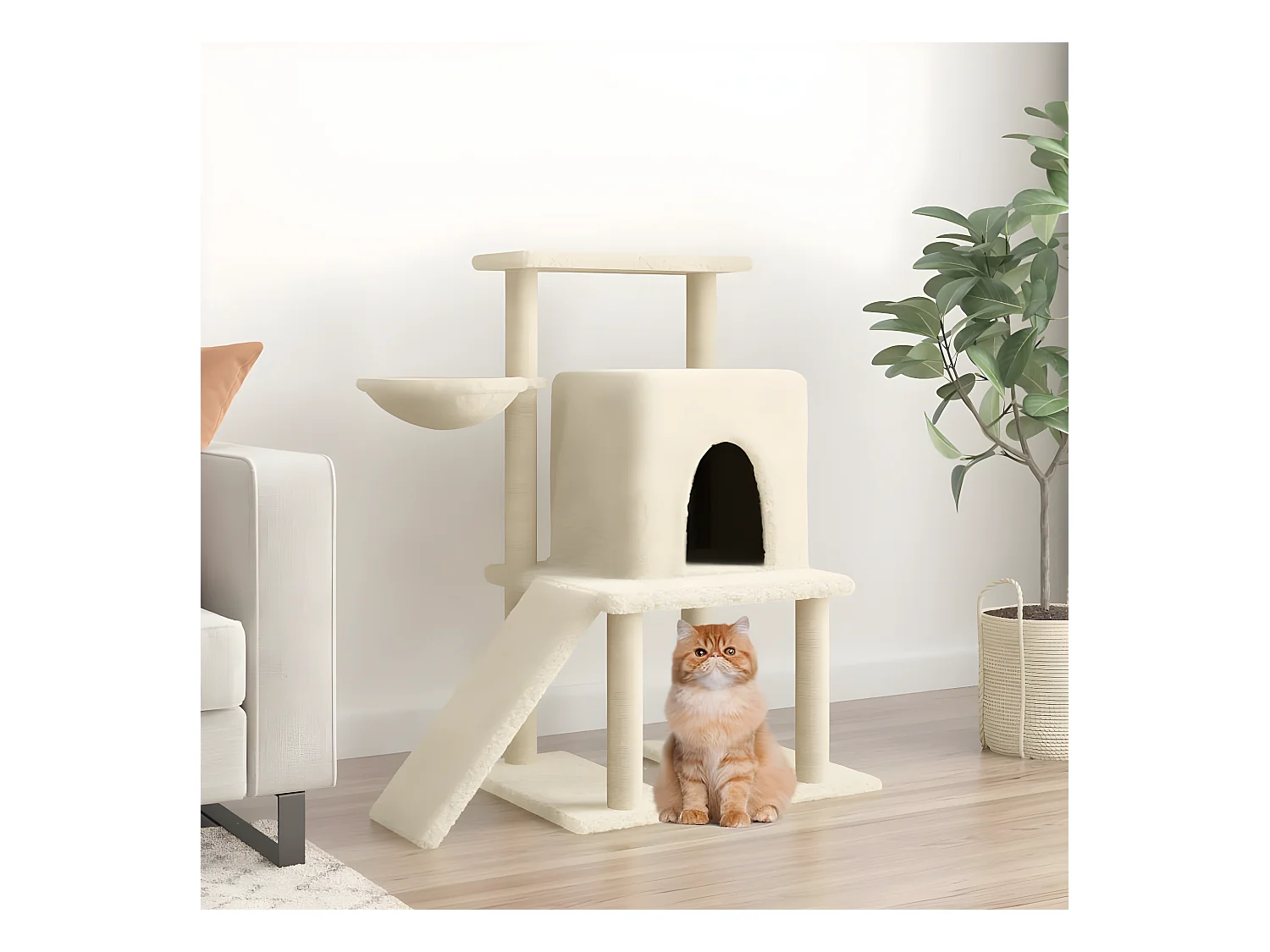 Arbre à chat avec griffoirs en sisal Crème 96,5 cm OFR81095 BonneVie Meuble