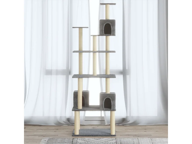 Rascador para gatos con postes de sisal gris claro 188 cm ES496147