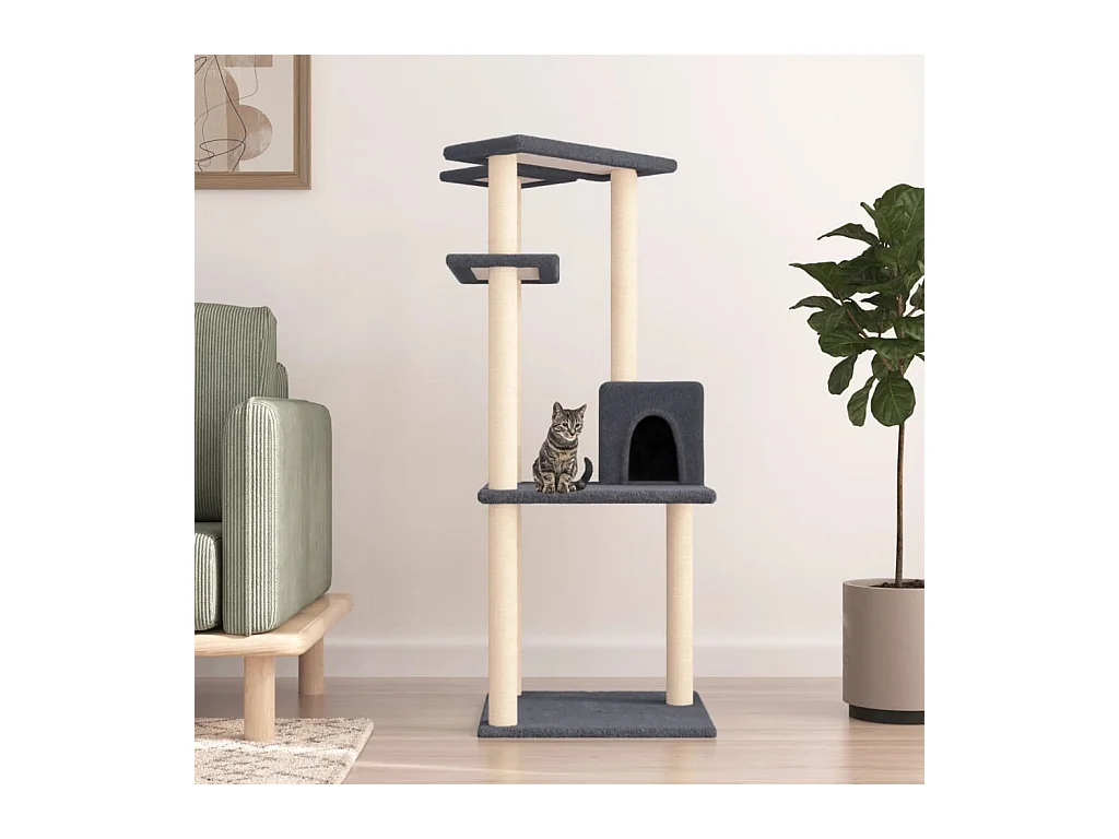 Arbre à chat avec griffoirs en sisal gris foncé 123 cm OFR15130 BonneVie Meuble