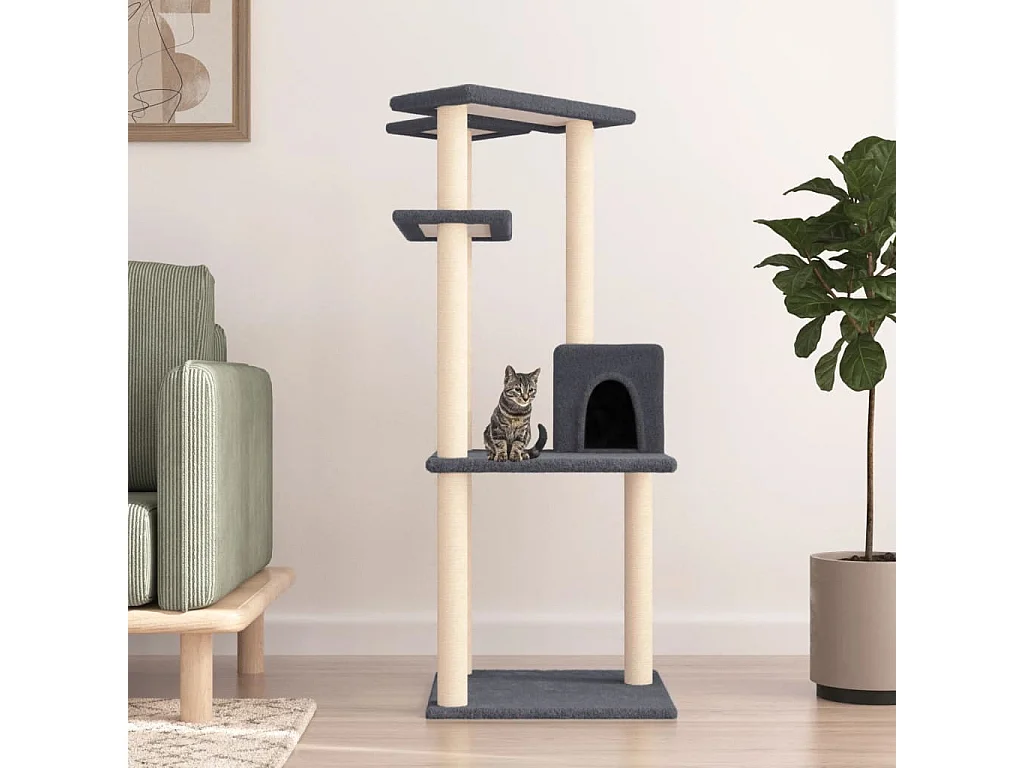 Arbre à chat avec griffoirs en sisal gris foncé 123 cm OFR15130 BonneVie Meuble
