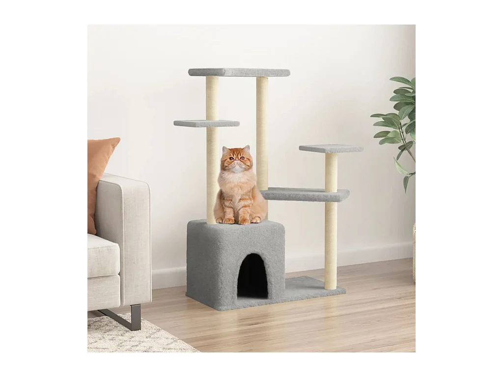 Arbre à chat avec griffoirs en sisal gris clair 107,5 cm OFR43673 BonneVie Meuble