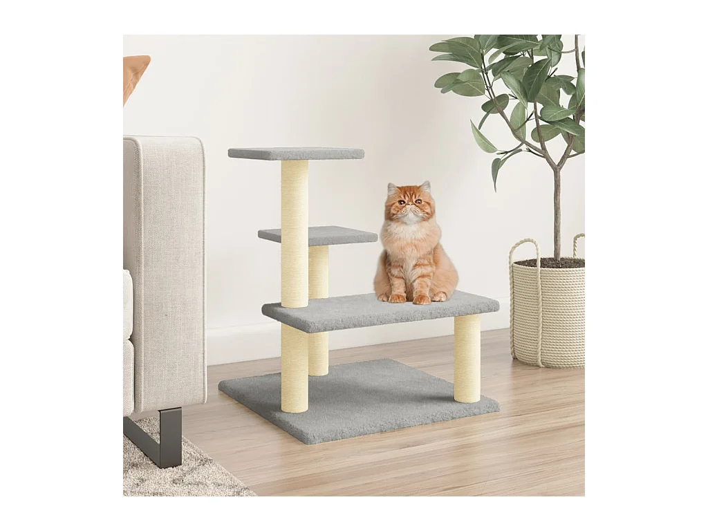 Rascador para gatos con postes de sisal gris claro 61 cm ES519581