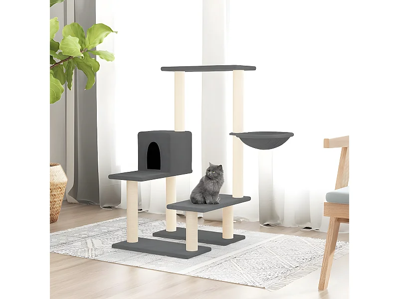 Rascador para gatos con postes de sisal gris oscuro 94,5 cm ES489218