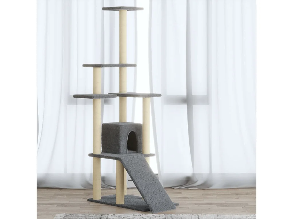 Arbre à chat avec griffoirs en sisal Gris clair 155 cm OFR76207 BonneVie Meuble