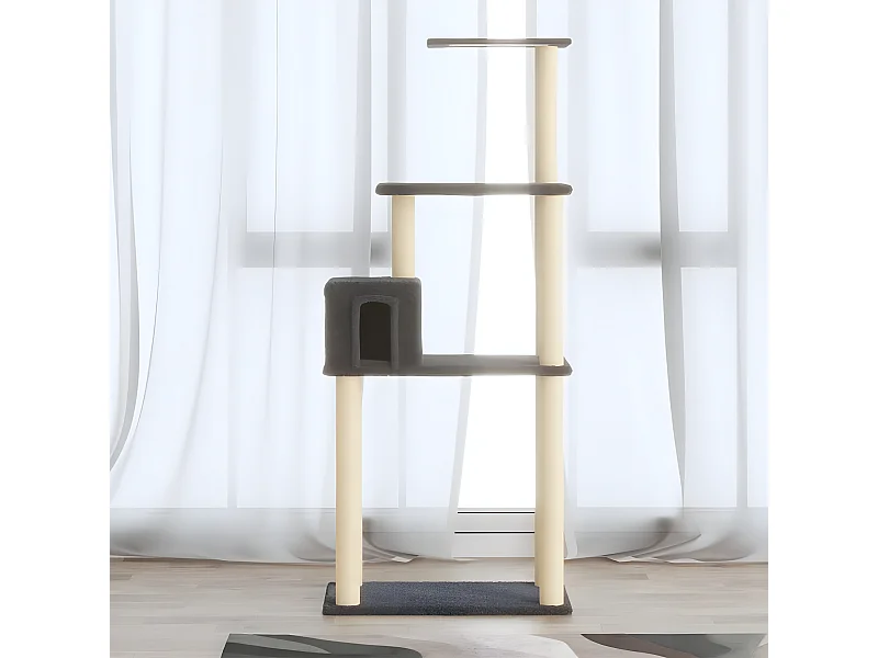 Arbre à chat avec griffoirs en sisal Gris foncé 147 cm OFR94895 BonneVie Meuble