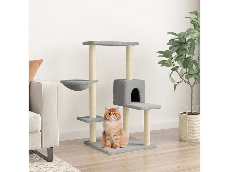 Rascador para gatos con postes de sisal gris claro 95 cm ES327467