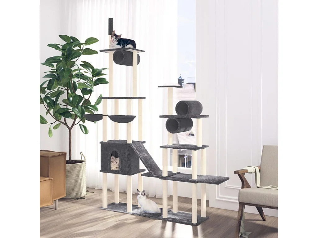 Rascador para gatos con postes de sisal gris oscuro 279 cm ES763241