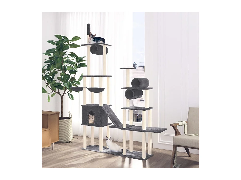 Arbre à chat avec griffoirs en sisal Gris foncé 279 cm OFR75812 BonneVie Meuble