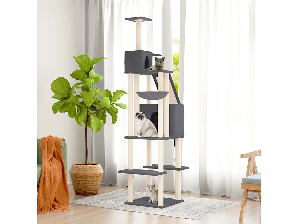 Arbre à chat avec griffoirs en sisal Gris foncé 201 cm OFR31911 BonneVie Meuble