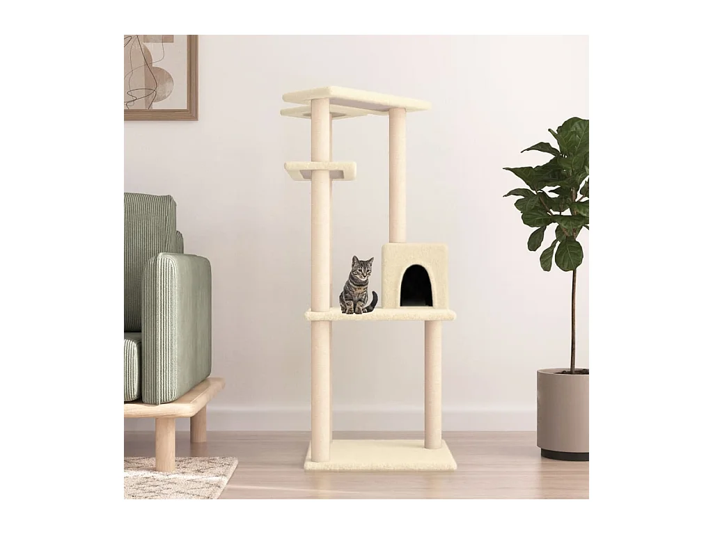 Arbre à chat avec griffoirs en sisal crème 123 cm OFR11554 BonneVie Meuble