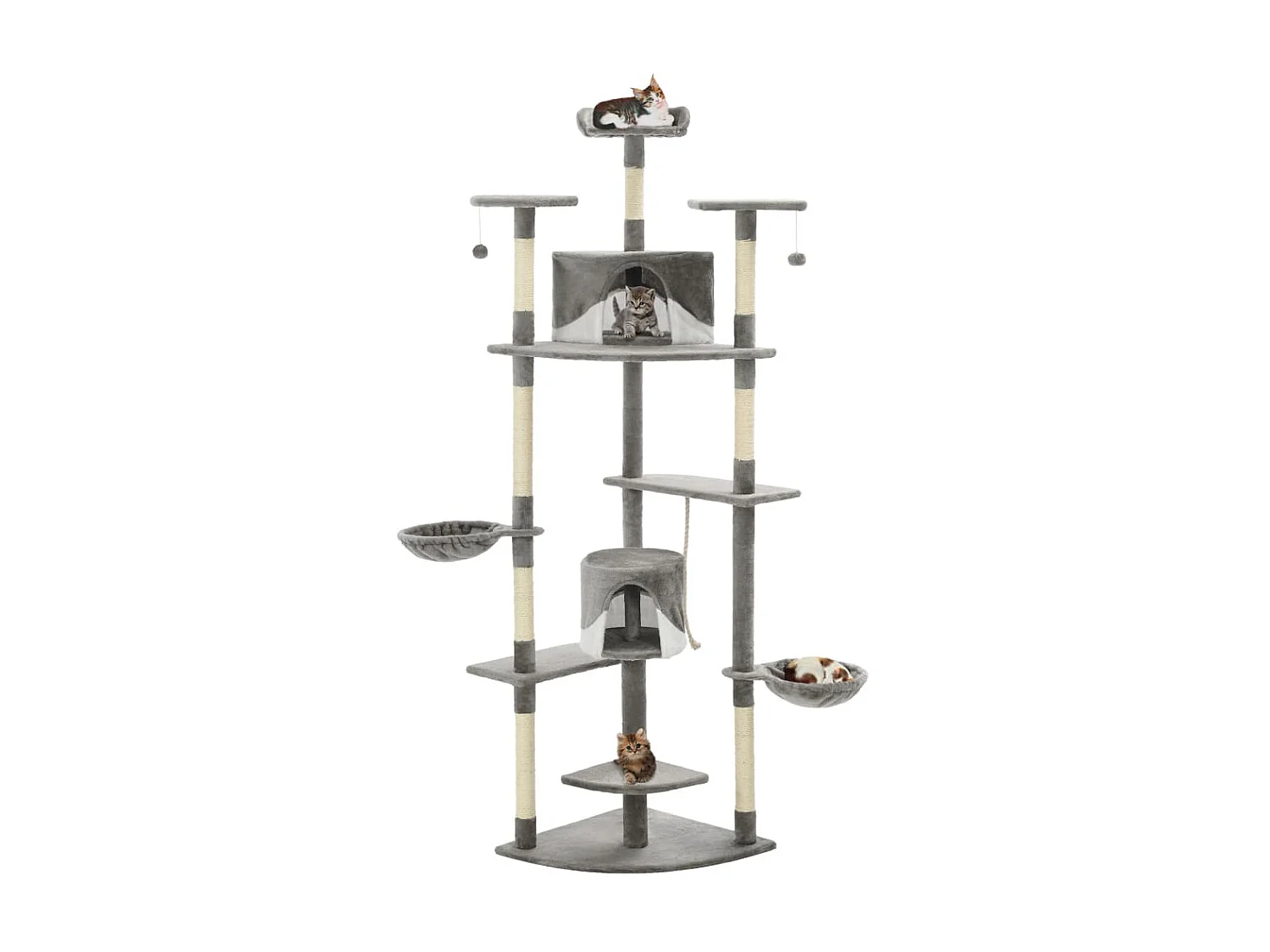 Rascador para gatos con poste de sisal 203 cm gris y blanco ES387811