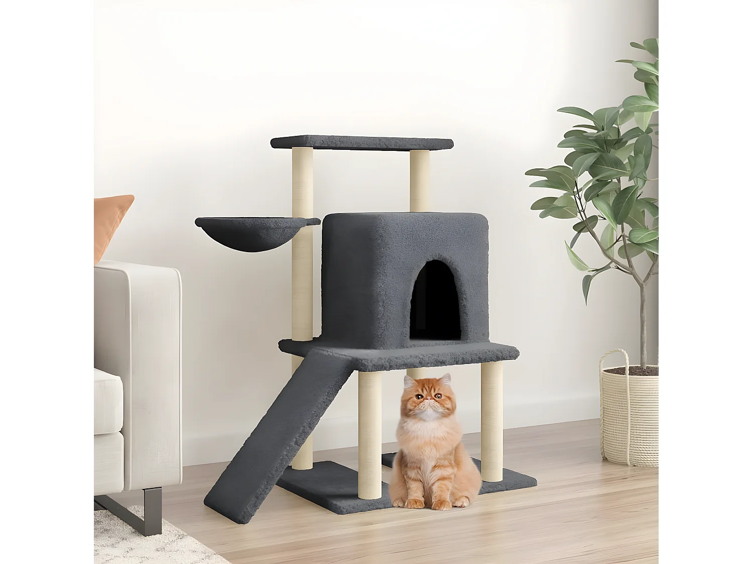 Rascador para gatos con postes de sisal gris oscuro 96,5 cm ES551275