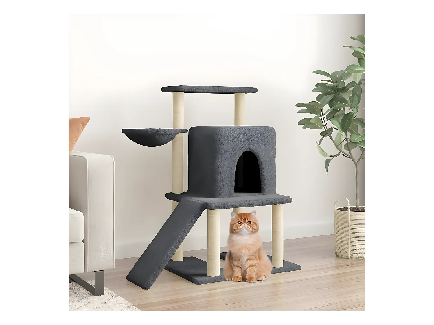 Arbre à chat avec griffoirs en sisal gris foncé 96,5 cm OFR86089 BonneVie Meuble